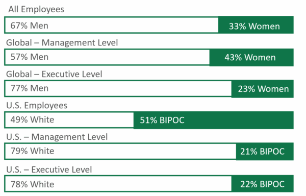 Chart with horizontal bars showing employee demographic data