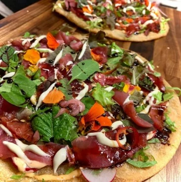 Sashimi pizza with bluefin tuna