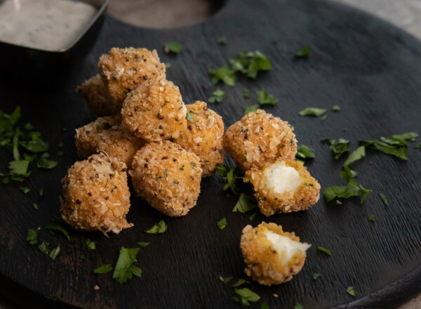Fried halloumi bites made with Griffith Foods' superfood, ancient grain Creative Coating system.