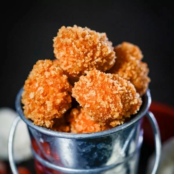 Buffalo Cauliflower Chicken bites made with Griffith Foods Buffalo Marinade and Griffith Foods Buffalo Cauliflower Coating System.