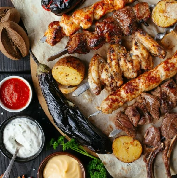 variety of meats and veggies bbq