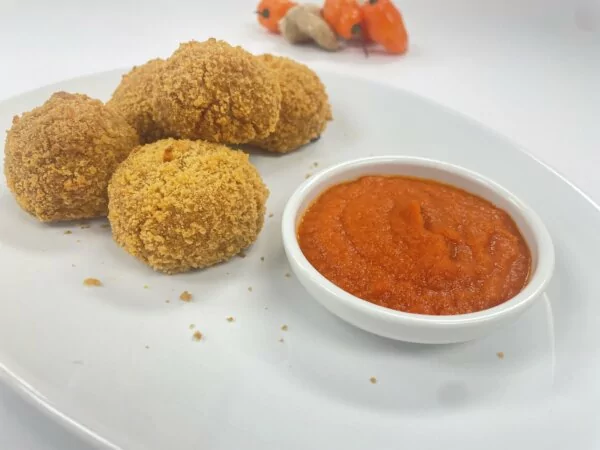 Jollof Arancini with Tomato Pepper Sauce