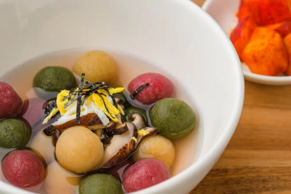 Traditional Korean New Year's dish, Tteokguk, into a vegetable-centered creation using Griffith Foods' Vegetable Protein Binder and Gochujang Seasoning.