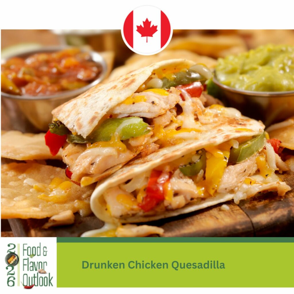 Chicken quesadilla filled with melted cheese and colorful peppers, representing bold, layered flavor combinations.