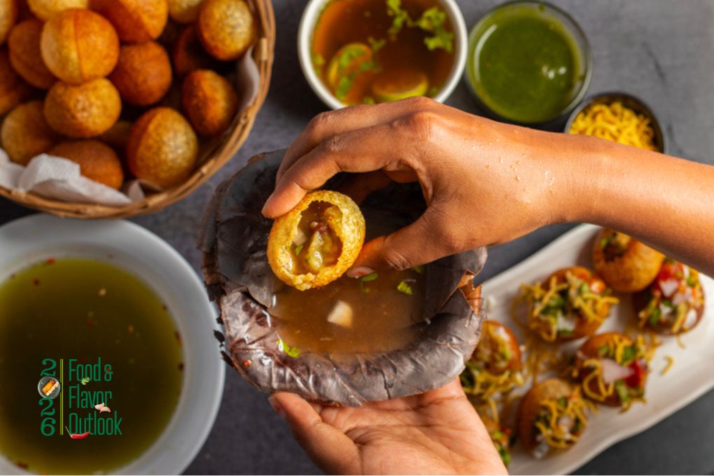 An assortment of pani poori representing the multi-sensory experience of maximalist flavor.